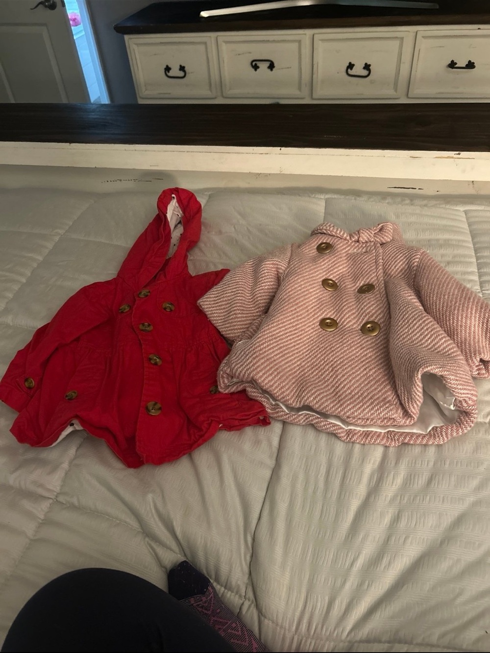 Kids Double-Breasted Hooded Red Coat & Pink Peacoat Set